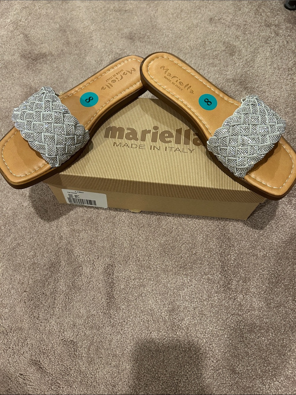 MARELLA Silver Woven Slide Flat Sandals